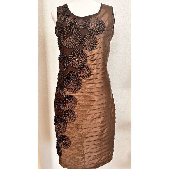 Franccesca Bellini Women Sleeveless Embellished‎ Lined Midi Dress. Brown. S/M - Picture 1 of 14